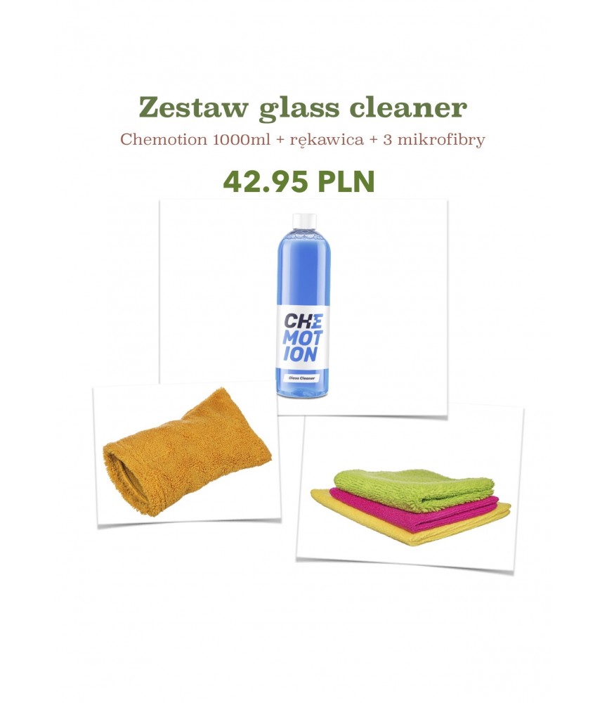 Chemotion glass cleaner + 3 szt mikrofibra + rękawica