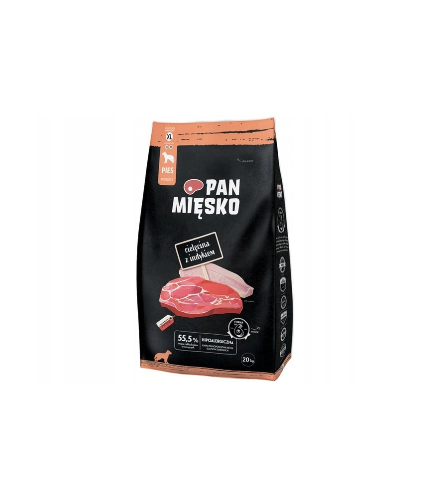 Sucha karma dla psa PAN MIĘSKO XL 20 kg – cielęcina z indykiem dla dużych ras